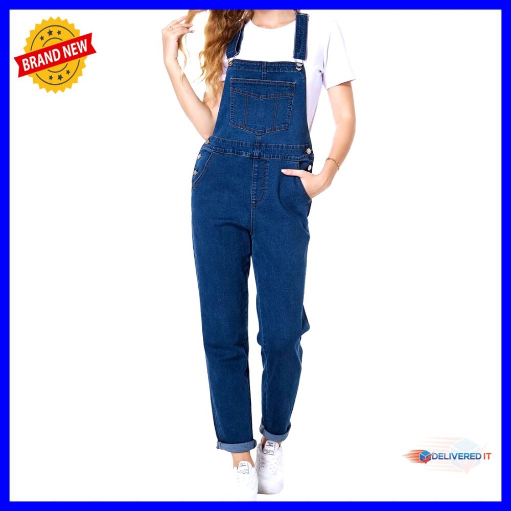 Loose Fit Denim Overalls With Adjustable Straps, 28.7in Inseam
